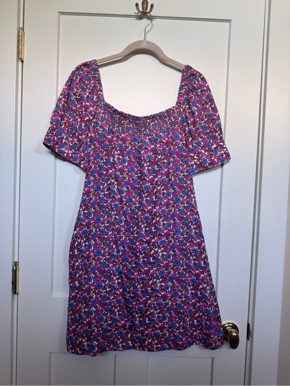 J Crew Women’s Floral Smocked Square-Neck Dress in Purple